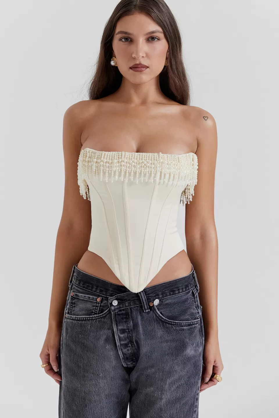 House of CB 'Aubrie' Vintage Cream Embellished Satin Corset Fashion