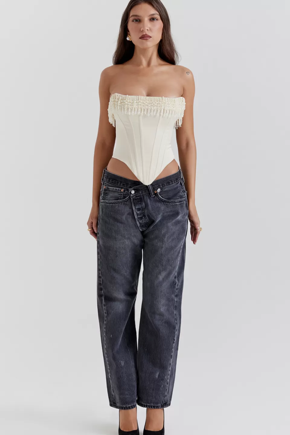 House of CB 'Aubrie' Vintage Cream Embellished Satin Corset Fashion