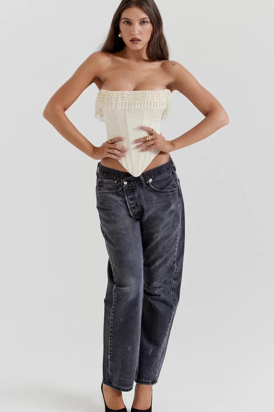 House of CB 'Aubrie' Vintage Cream Embellished Satin Corset Fashion