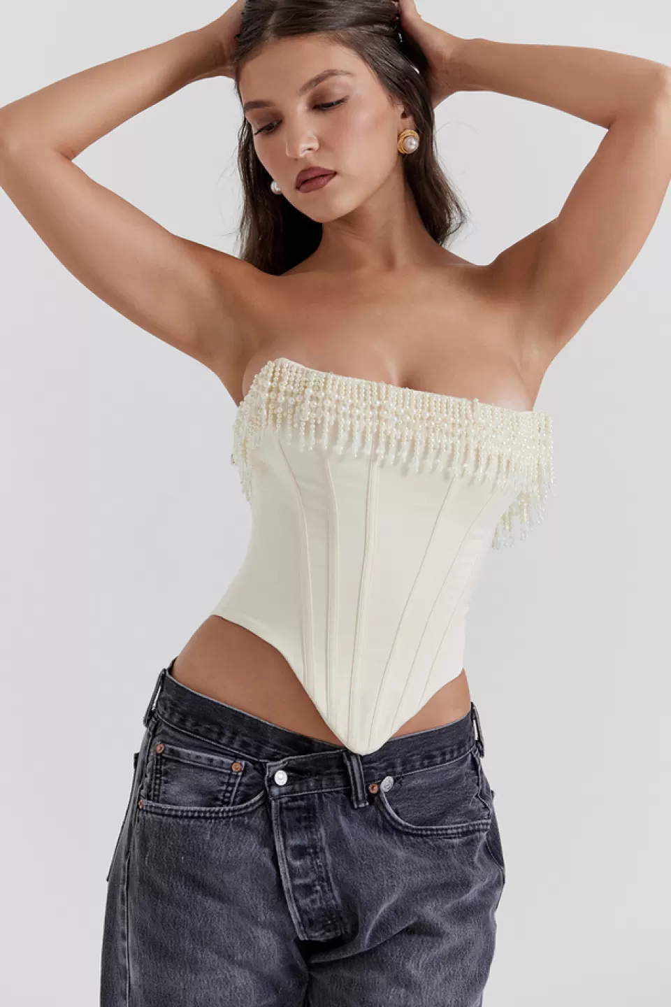 House of CB 'Aubrie' Vintage Cream Embellished Satin Corset Fashion