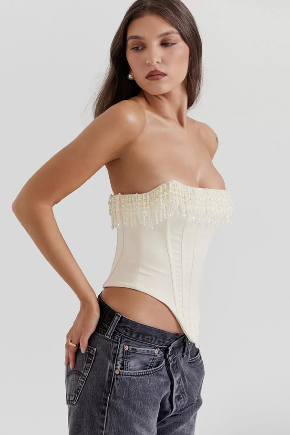 House of CB 'Aubrie' Vintage Cream Embellished Satin Corset Fashion