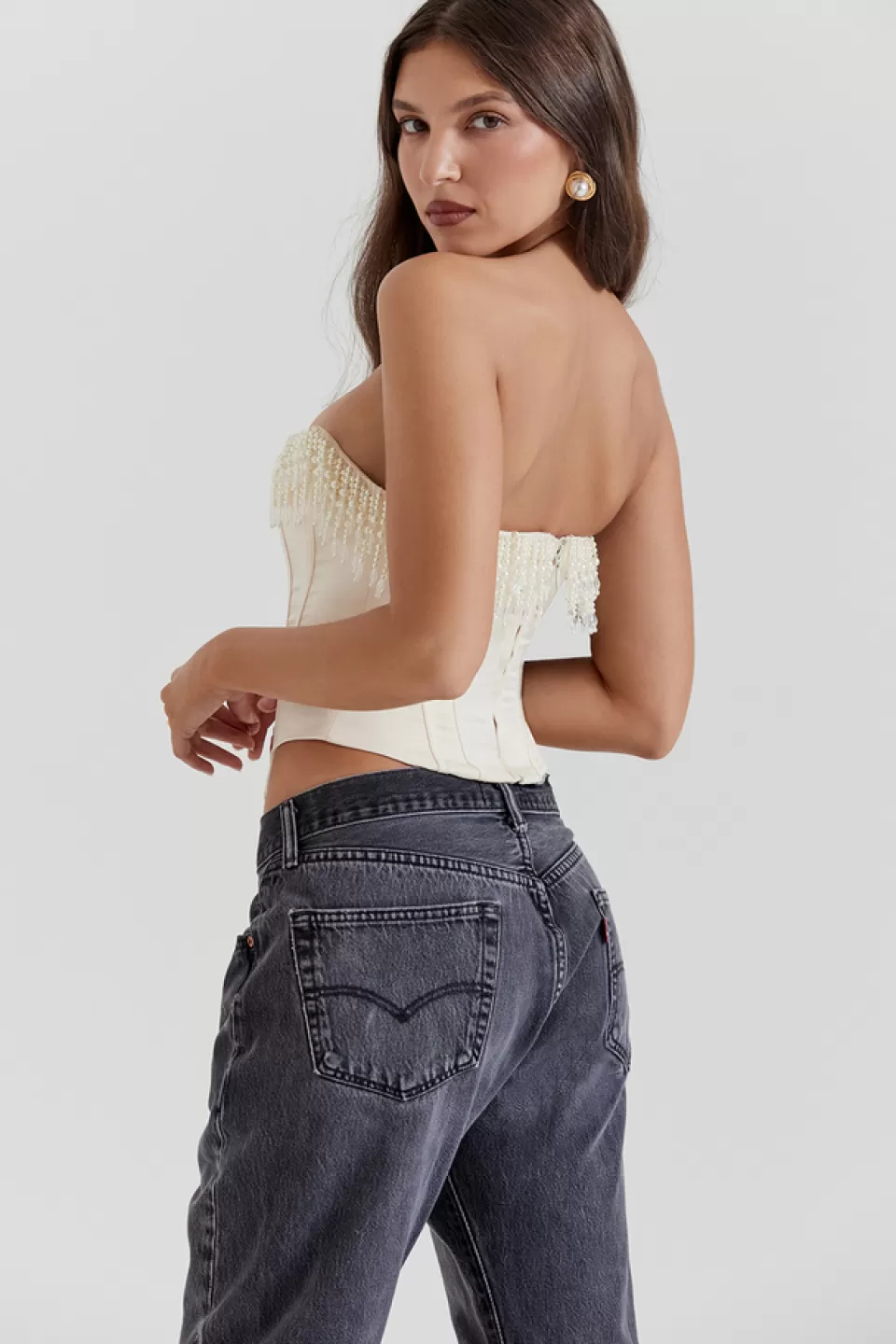 House of CB 'Aubrie' Vintage Cream Embellished Satin Corset Fashion