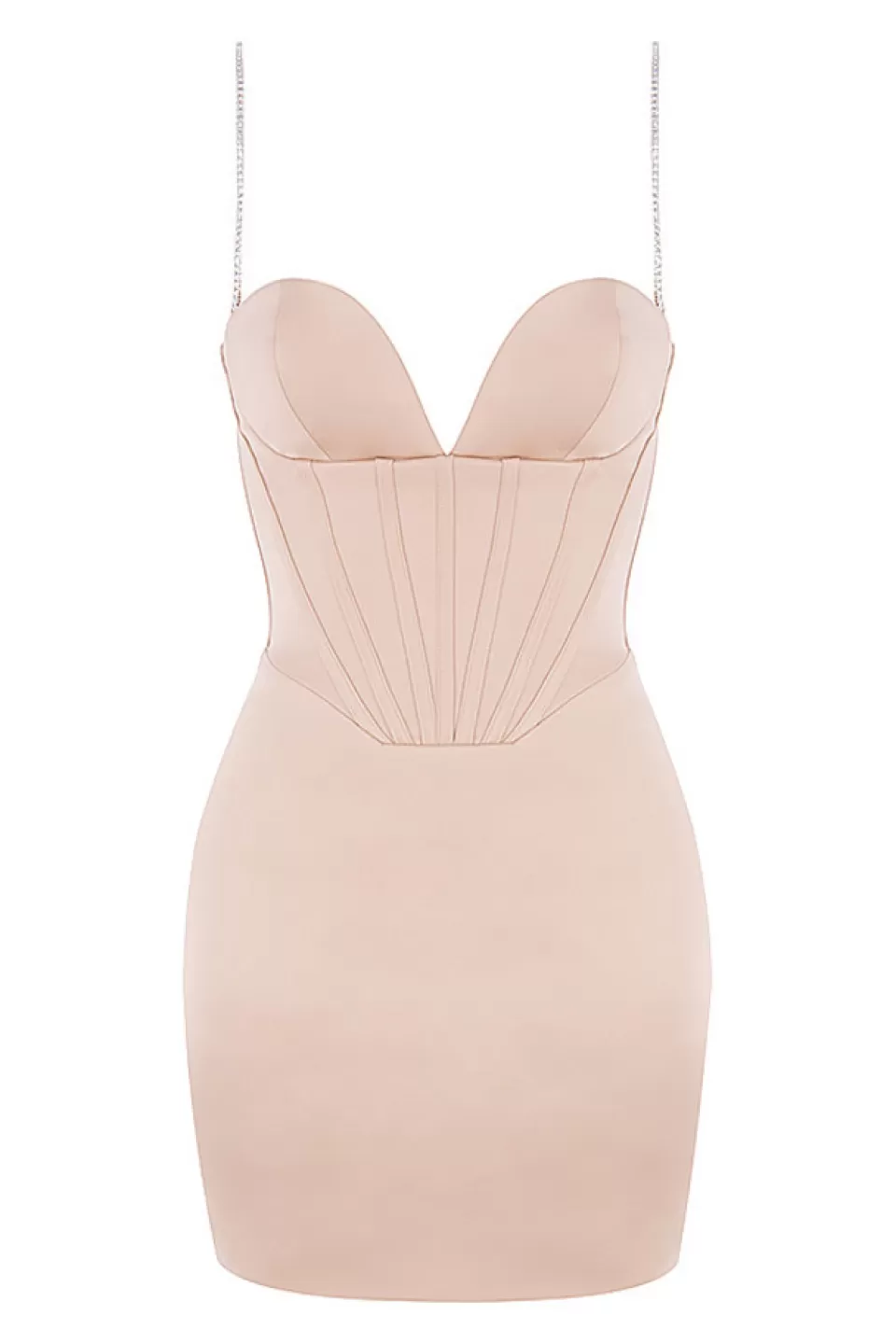 House of CB 'Cordelia' Beige Corset Mini Dress with Crystal Straps New