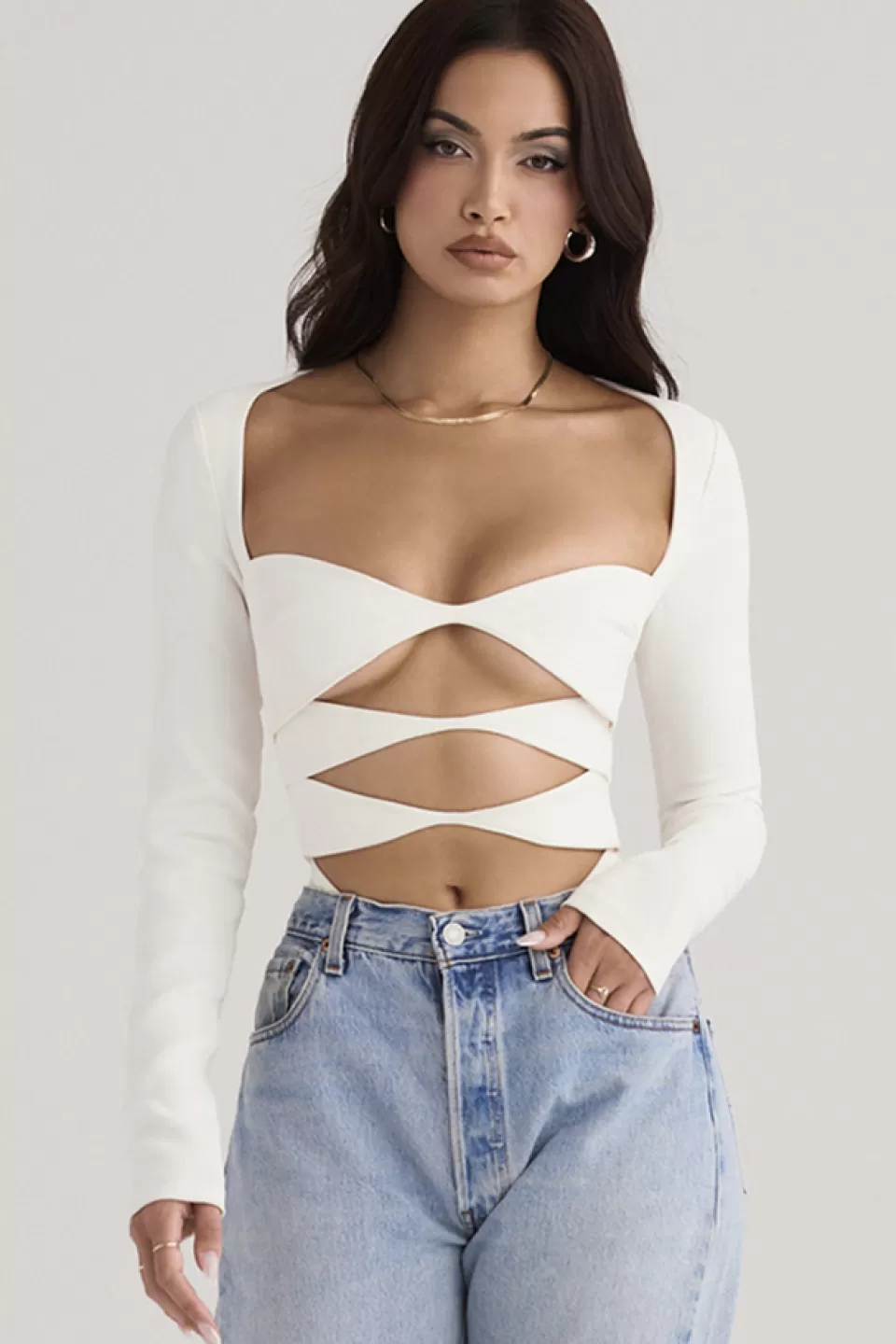 House of CB 'Danica' White Cutout Bodysuit Cheap
