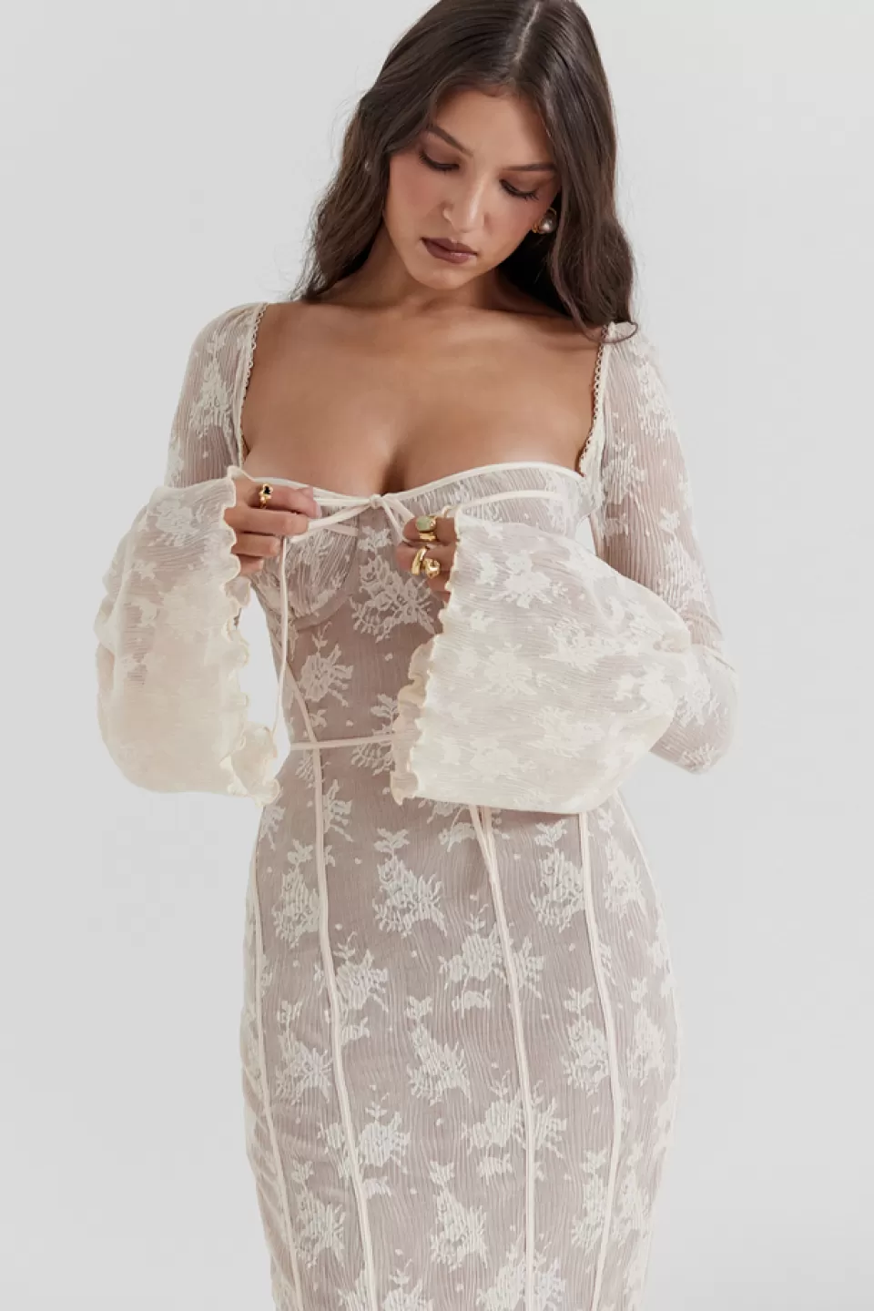 House of CB 'Delilah' Vintage Cream Lace Maxi Dress Sale