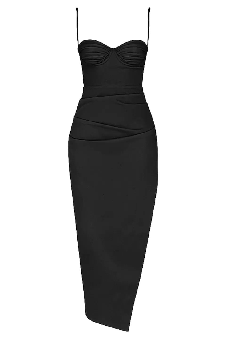 House of CB 'Flora' Black Satin Pleated Corset Midi Dress Online