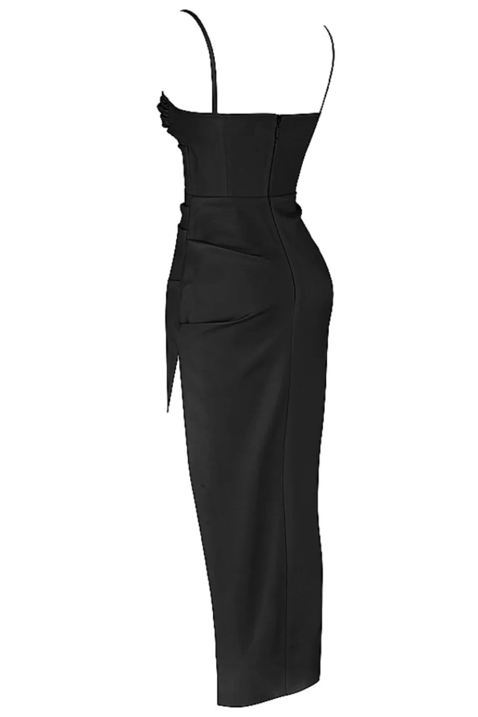 House of CB 'Flora' Black Satin Pleated Corset Midi Dress Online