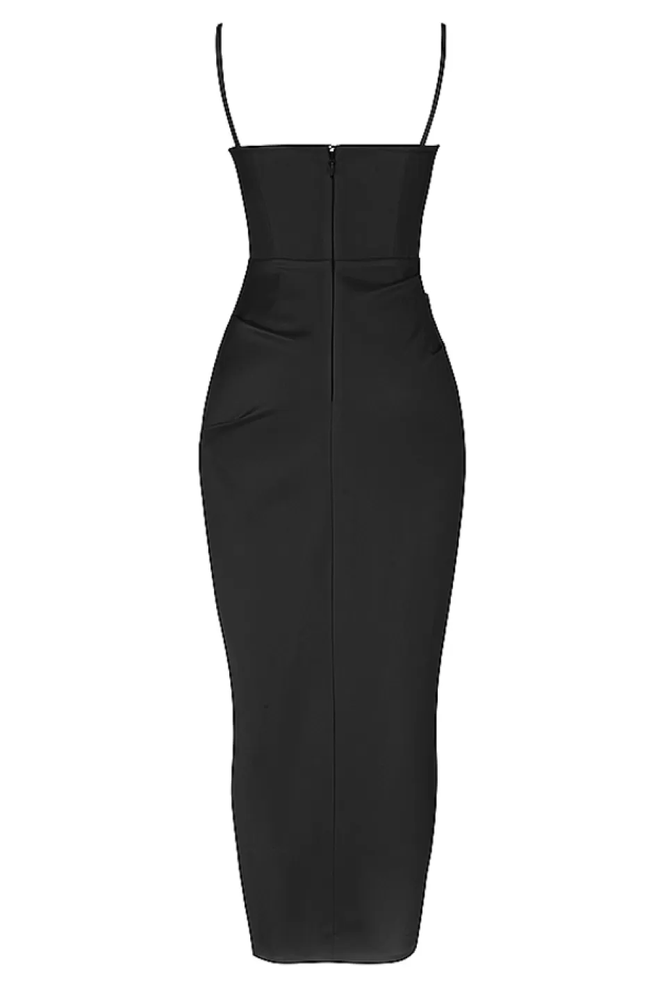 House of CB 'Flora' Black Satin Pleated Corset Midi Dress Online