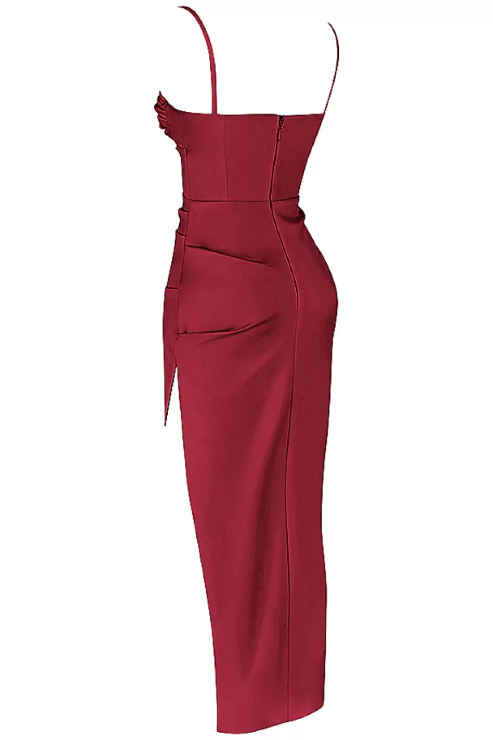 House of CB 'Flora' Wine Satin Pleated Corset Midi Dress Sale
