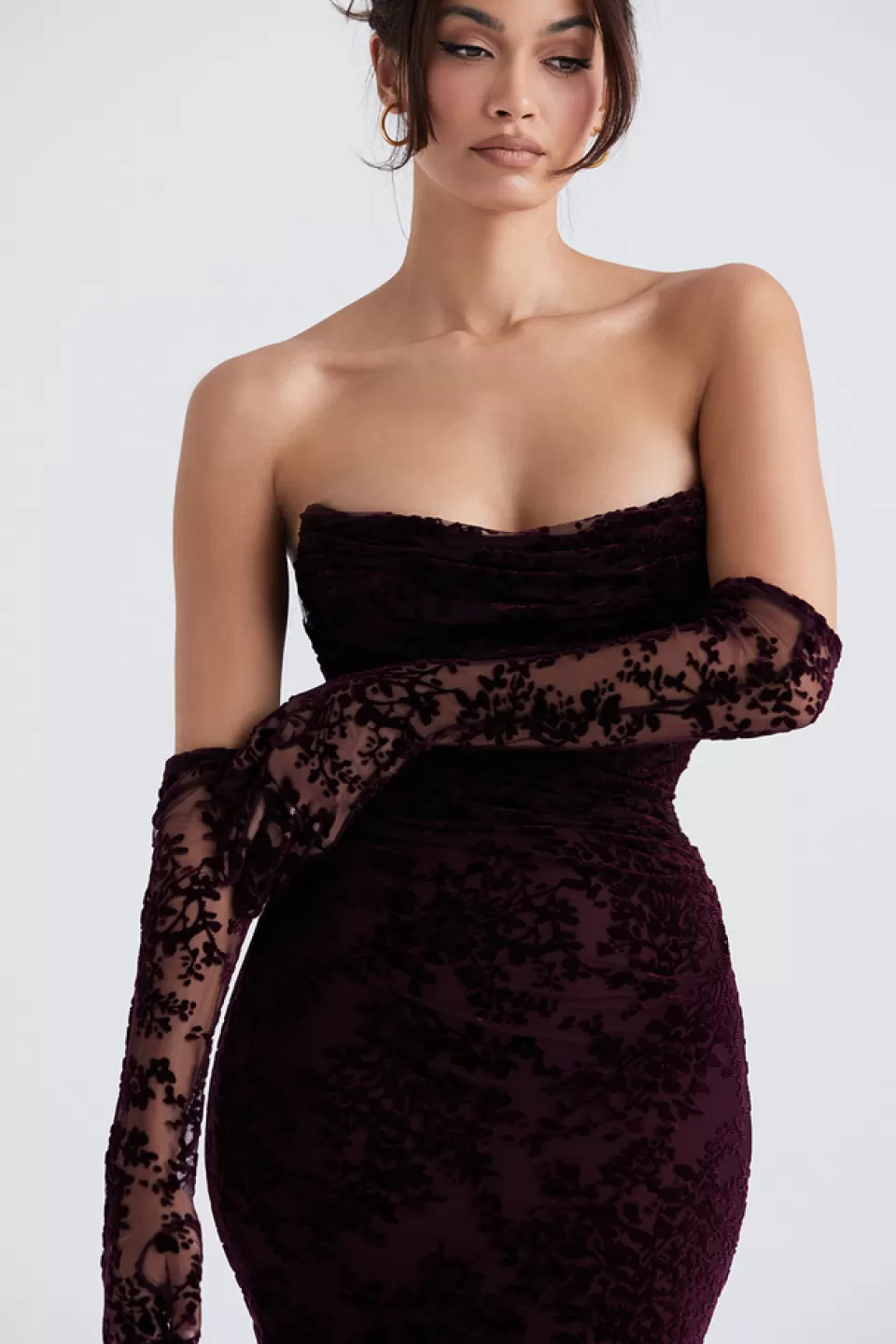House of CB 'Isadora' Black Cherry Devore Corset Dress Outlet