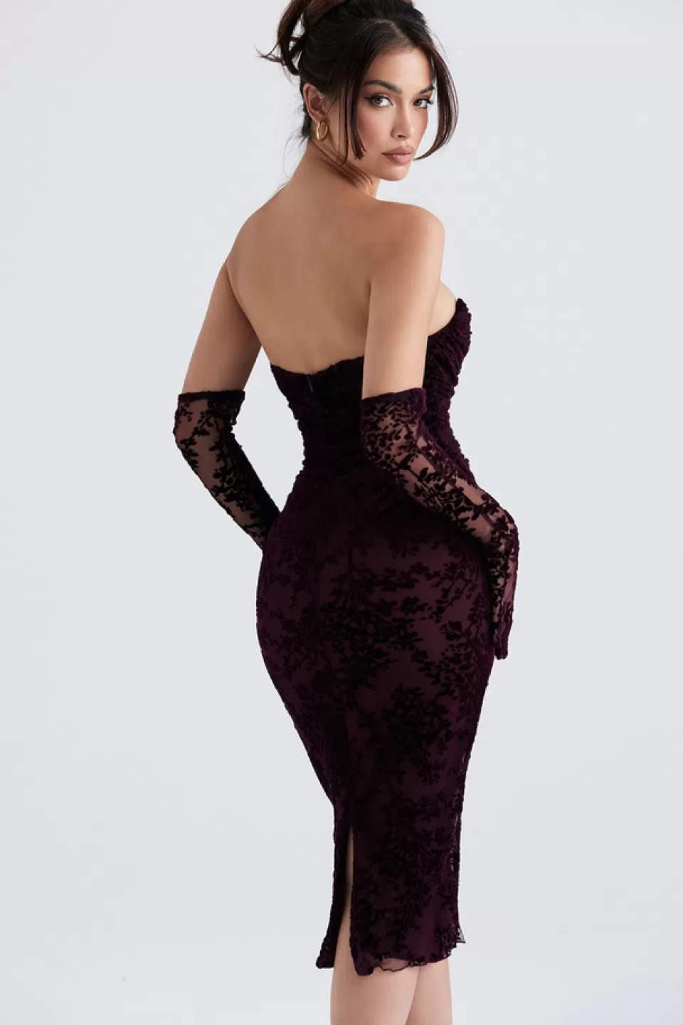 House of CB 'Isadora' Black Cherry Devore Corset Dress Outlet
