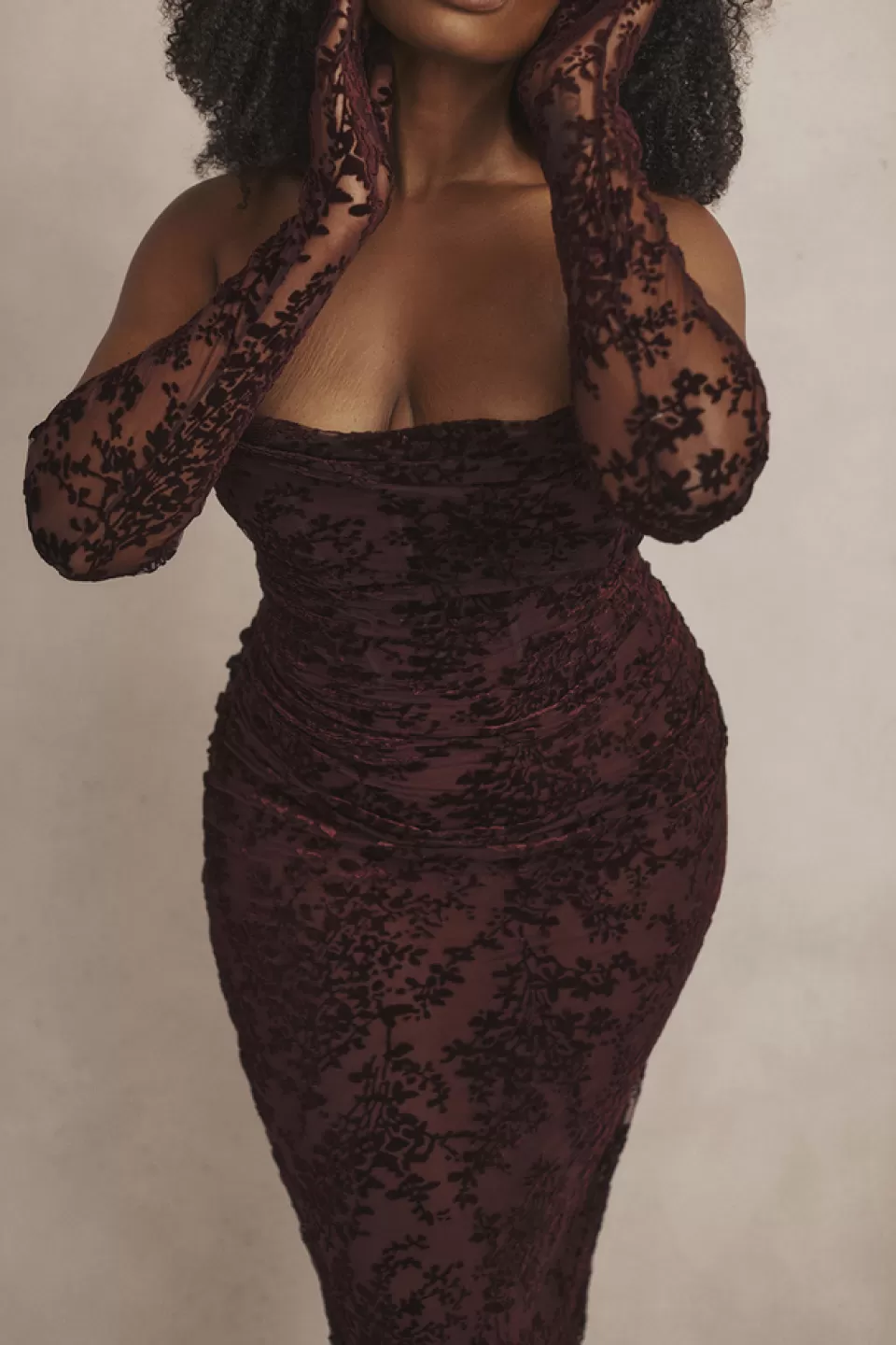 House of CB 'Isadora' Black Cherry Devore Corset Dress Outlet