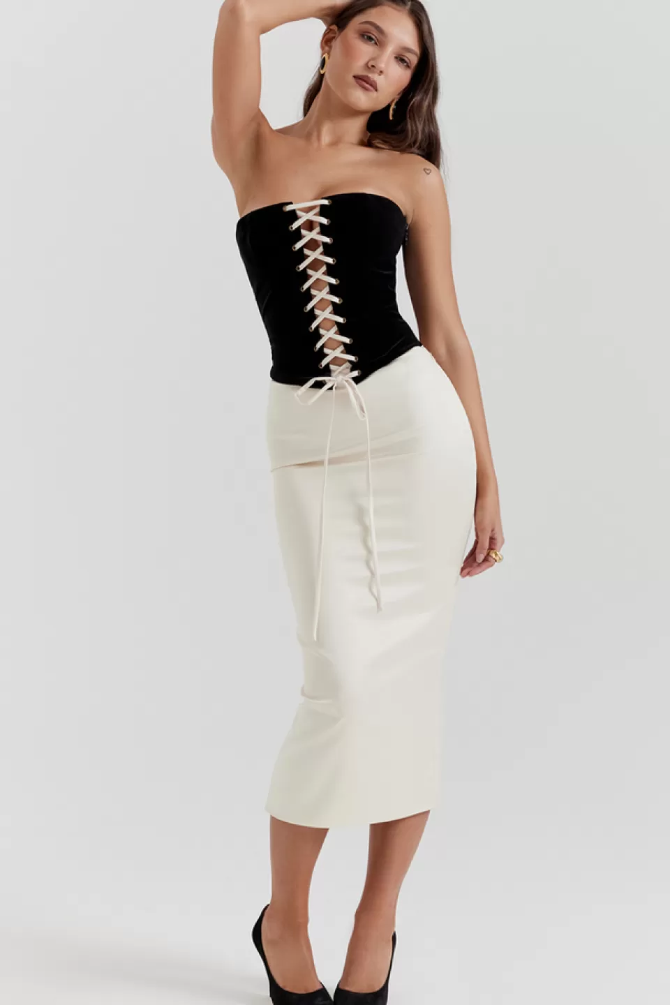 House of CB 'Jaina' Black & Vintage Cream Strapless Corset Dress Discount