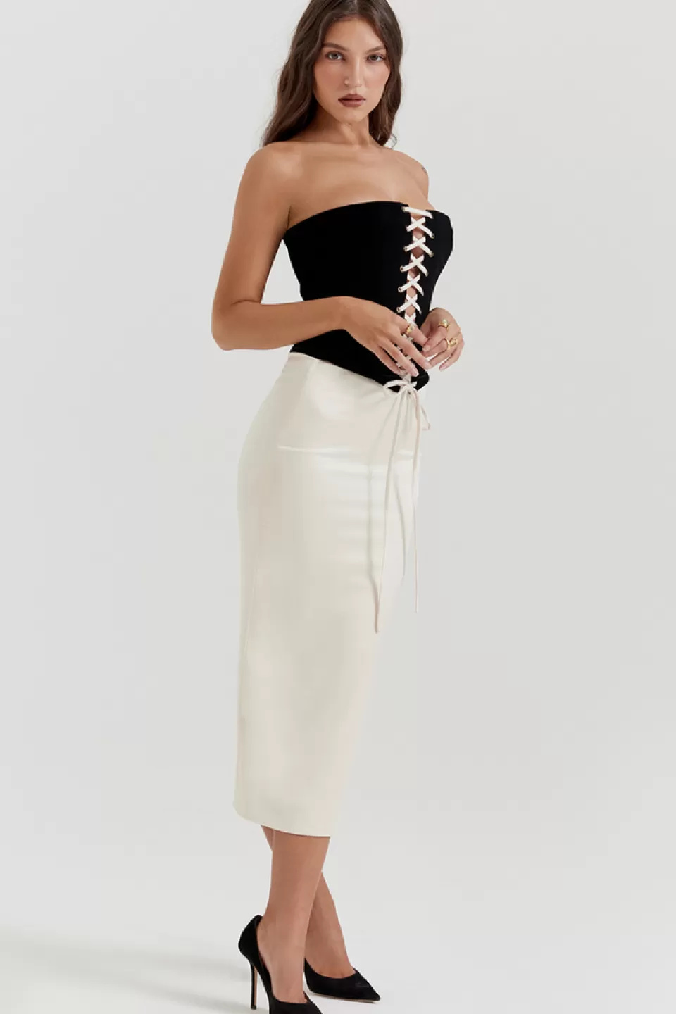 House of CB 'Jaina' Black & Vintage Cream Strapless Corset Dress Discount