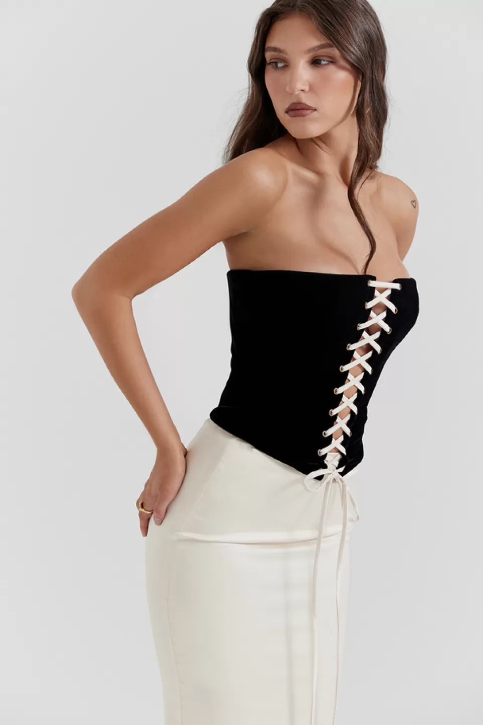 House of CB 'Jaina' Black & Vintage Cream Strapless Corset Dress Discount
