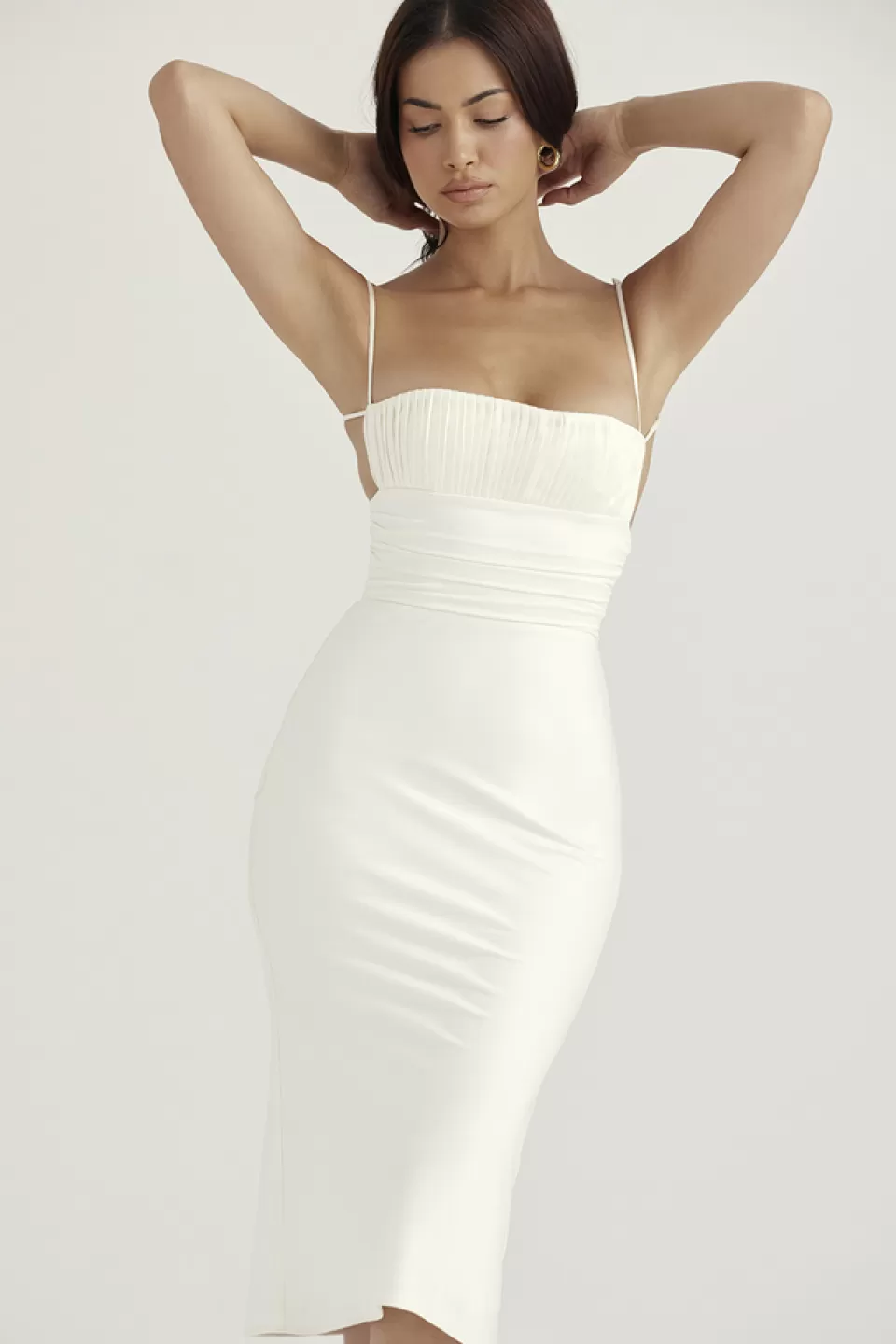 House of CB 'Lois' Ivory Satin Corset Midi Dress Discount
