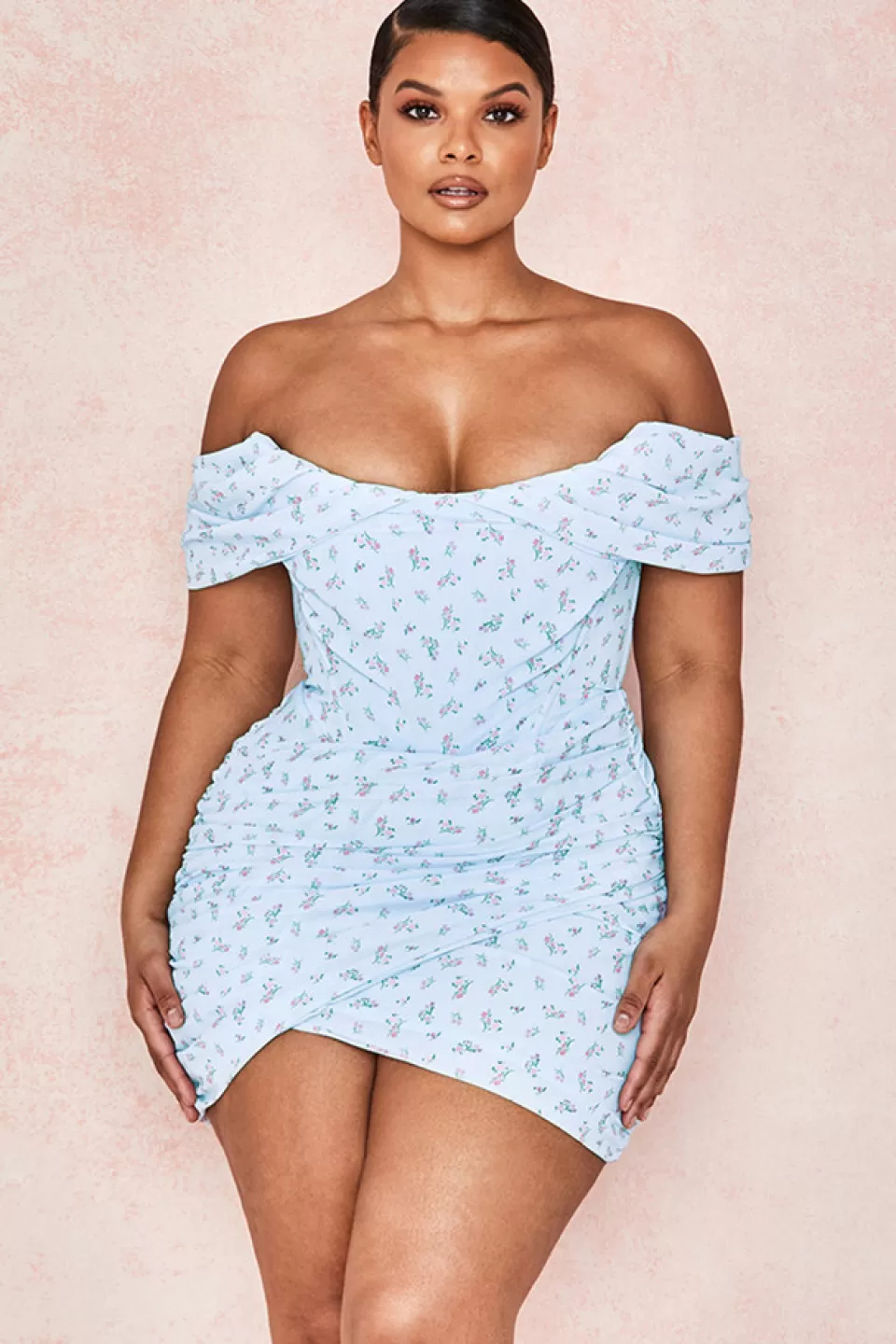 House of CB 'Luna' Blue Floral Draped Corset Mini Dress Best