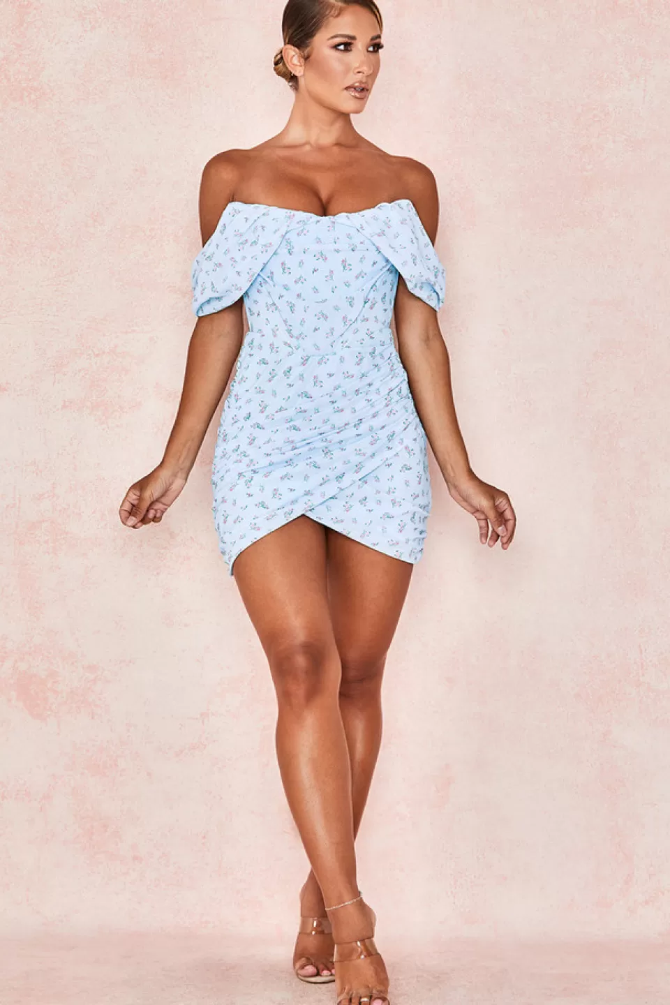 House of CB 'Luna' Blue Floral Draped Corset Mini Dress Best