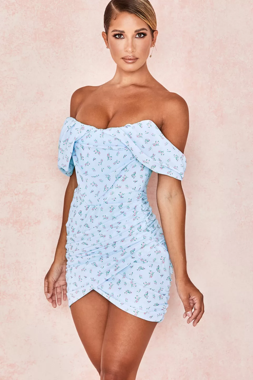 House of CB 'Luna' Blue Floral Draped Corset Mini Dress Best