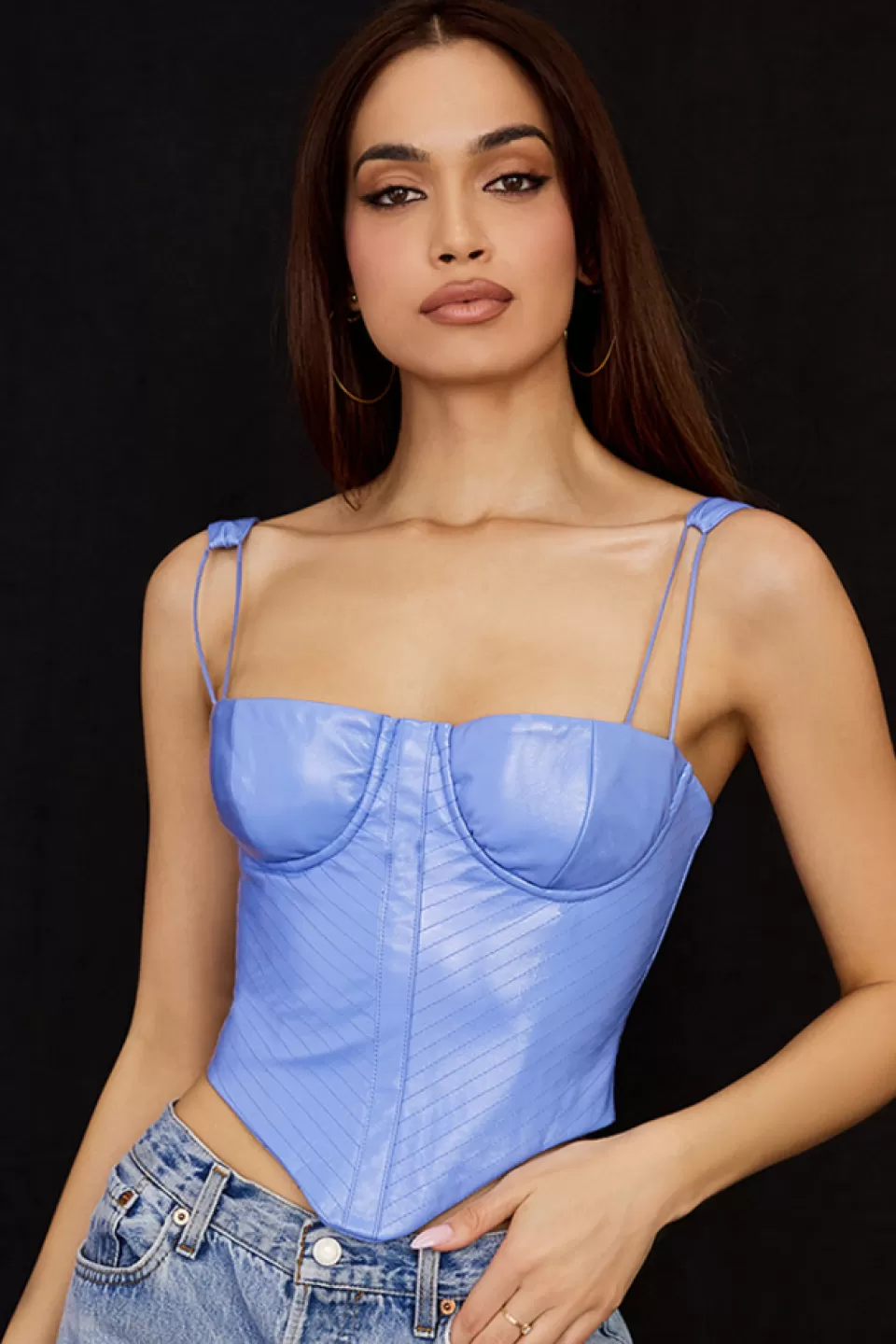 House of CB 'Melissa' Cornflower Blue Vegan Leather Corset Sale