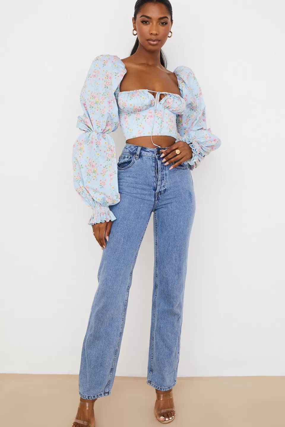 House of CB 'Millicent' Blue Vintage Floral Cropped Corset Top Flash Sale
