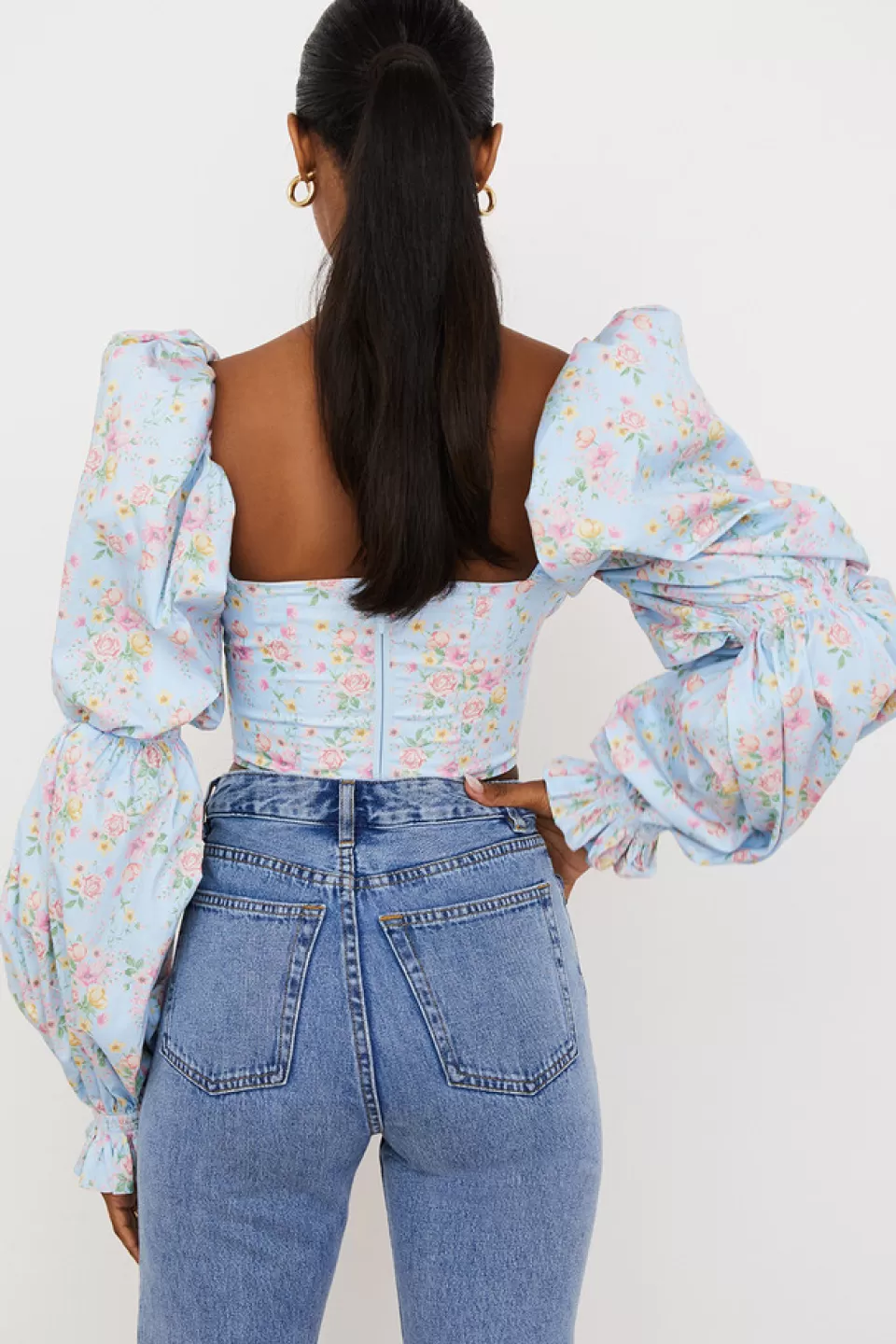 House of CB 'Millicent' Blue Vintage Floral Cropped Corset Top Flash Sale