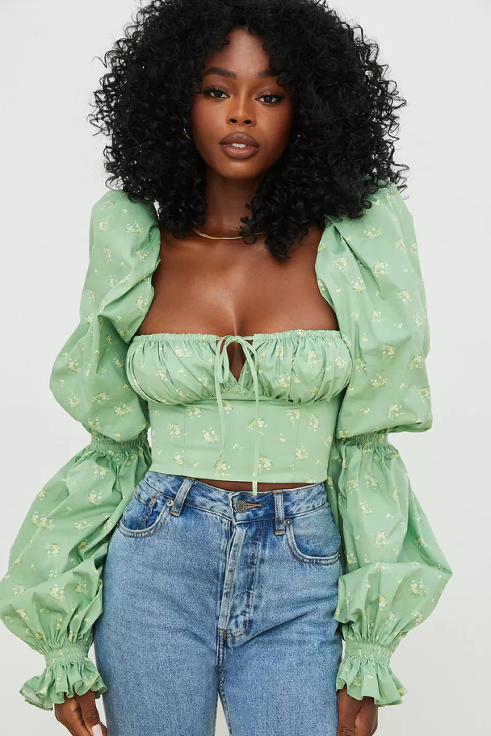 House of CB 'Millicent' Olive Floral Cropped Corset Top Best