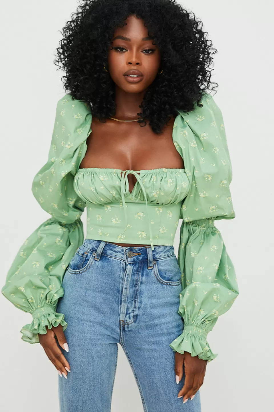 House of CB 'Millicent' Olive Floral Cropped Corset Top Best