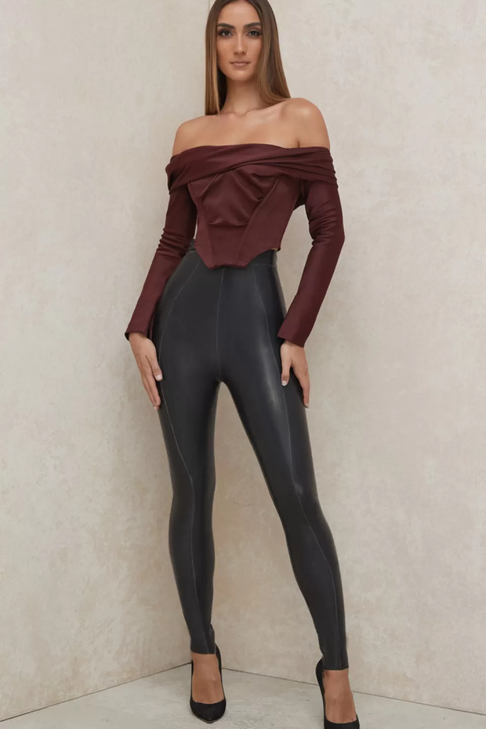 House of CB 'Morgan' Raisin Satin Off Shoulder Draped Corset Online