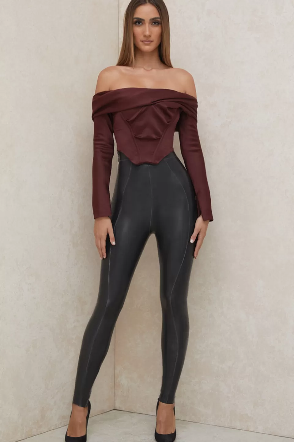 House of CB 'Morgan' Raisin Satin Off Shoulder Draped Corset Online