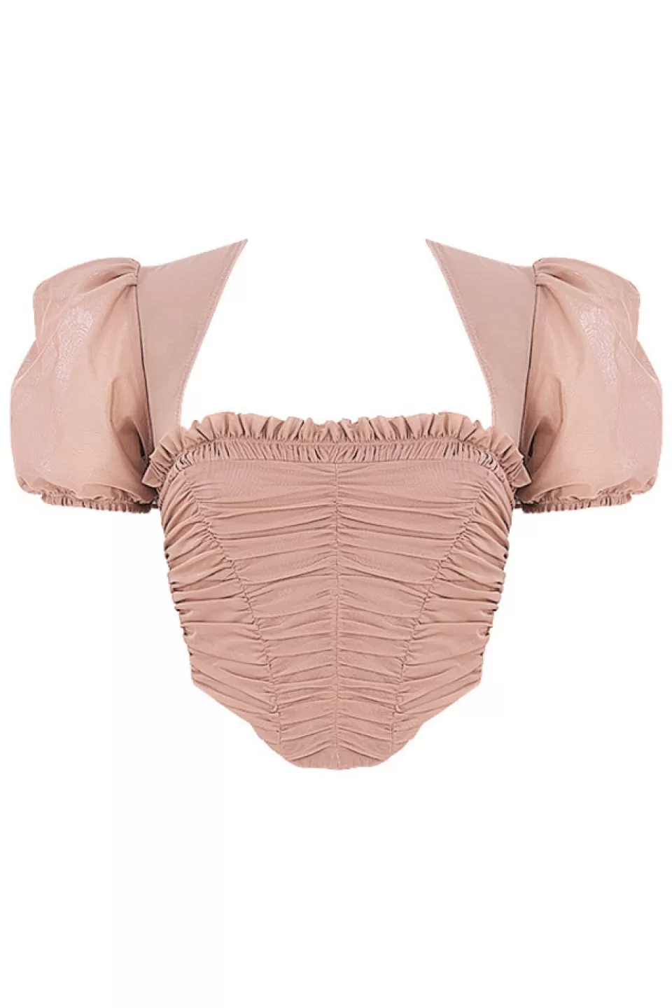 House of CB 'Nora' Tan Mesh Puff Sleeve Gathered Corset New