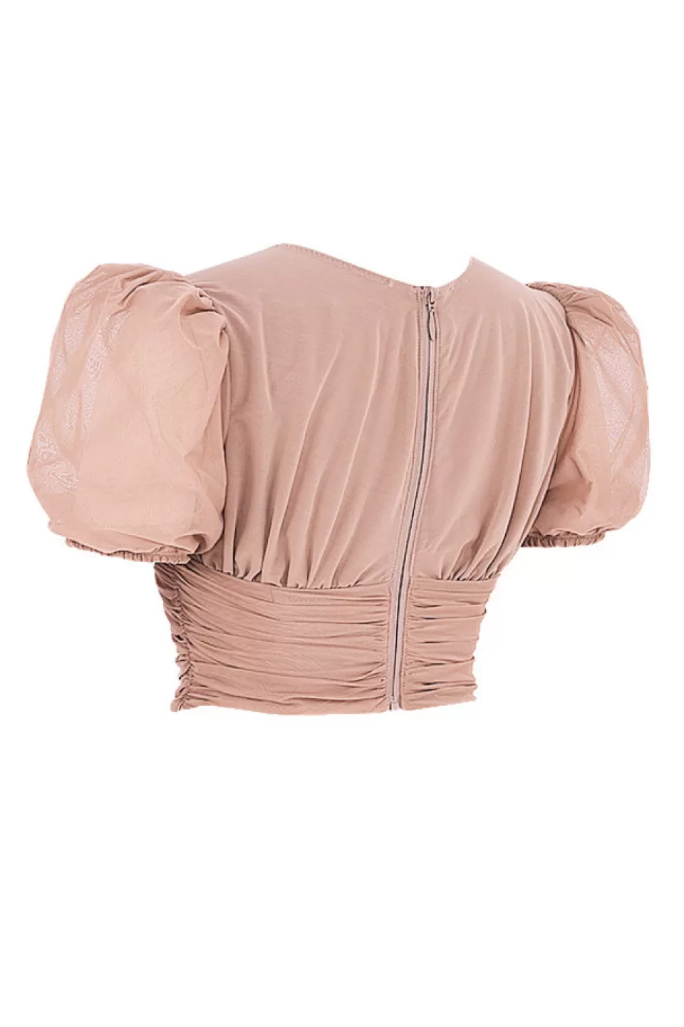 House of CB 'Nora' Tan Mesh Puff Sleeve Gathered Corset New