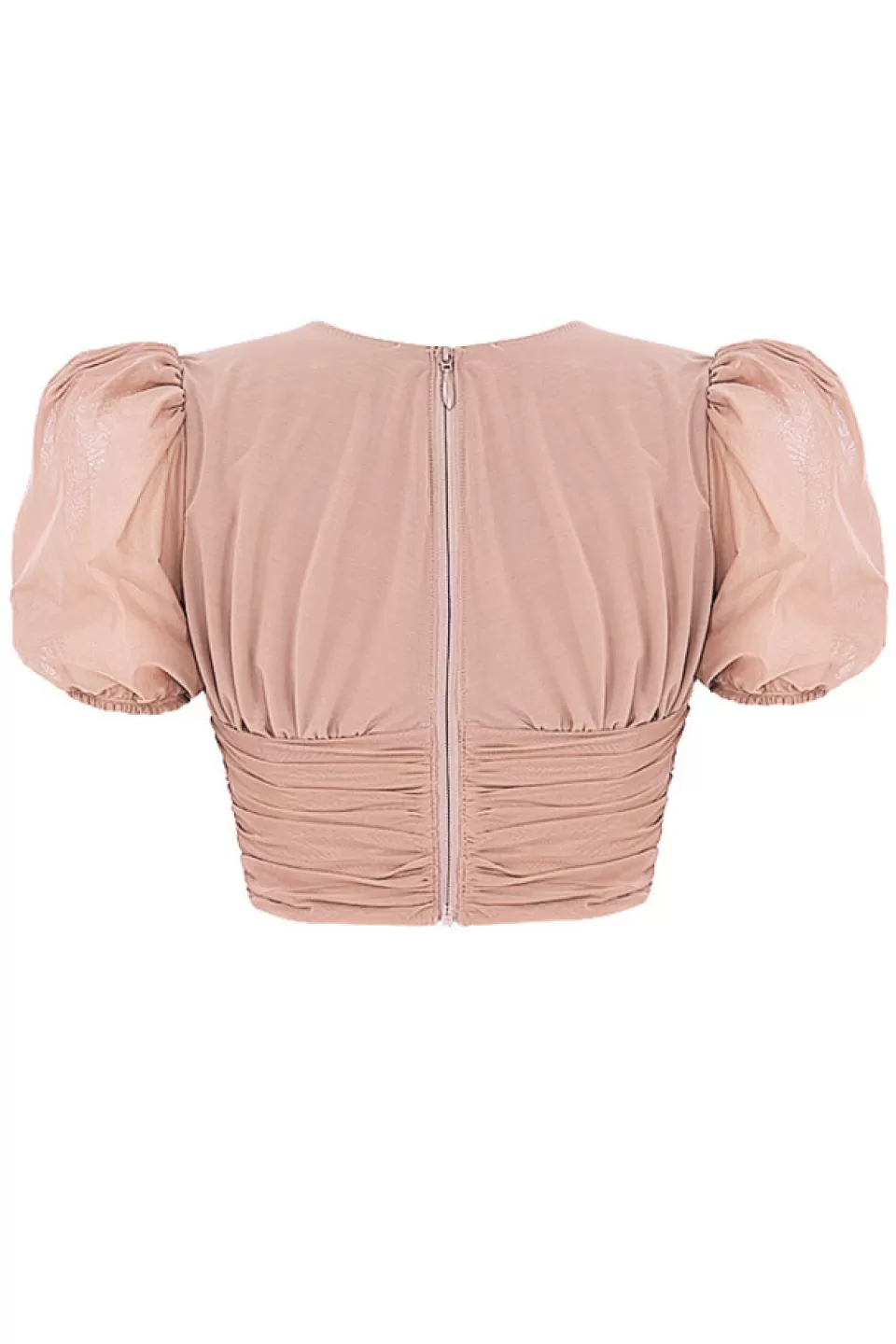 House of CB 'Nora' Tan Mesh Puff Sleeve Gathered Corset New