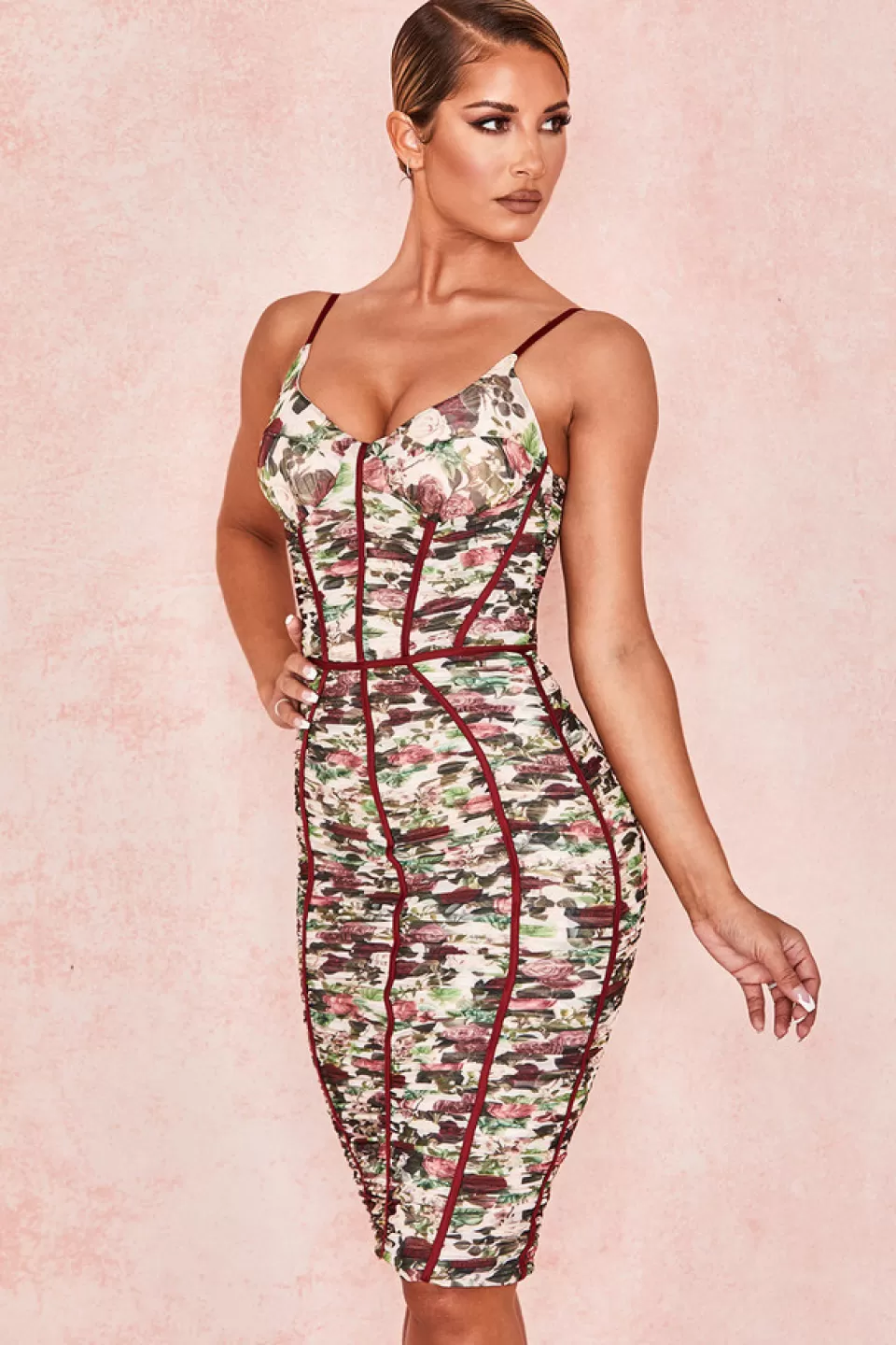 House of CB 'Sable' Vintage Floral Ruched Corset Dress Hot