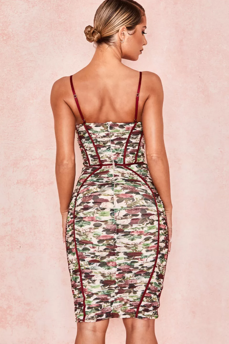 House of CB 'Sable' Vintage Floral Ruched Corset Dress Hot