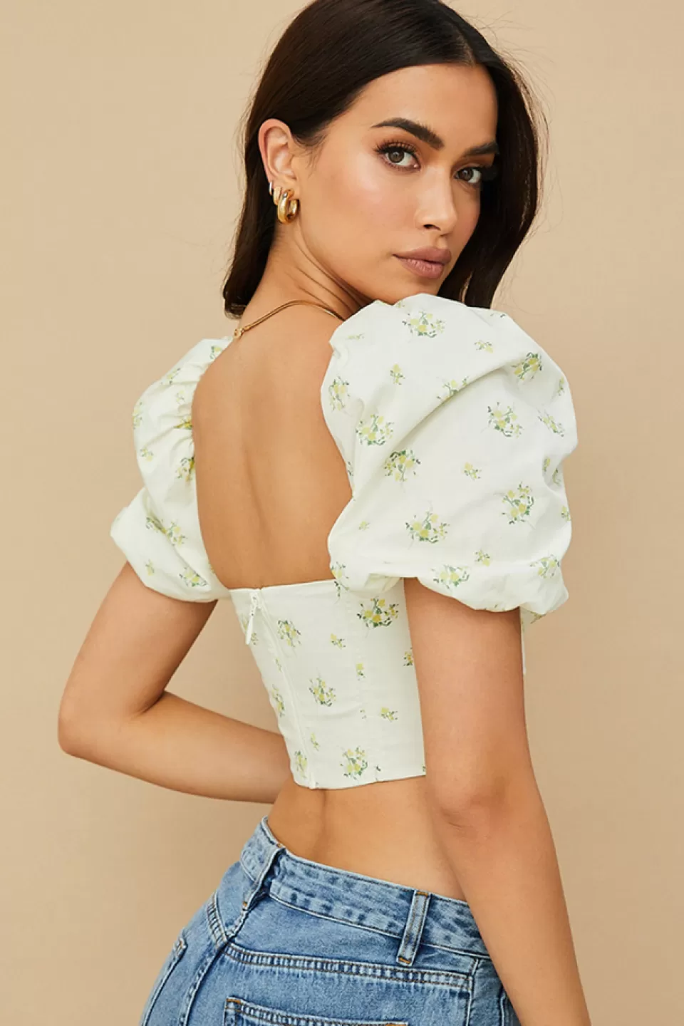 House of CB 'Tabitha' Ivory Floral Puff Sleeve Corset Clearance