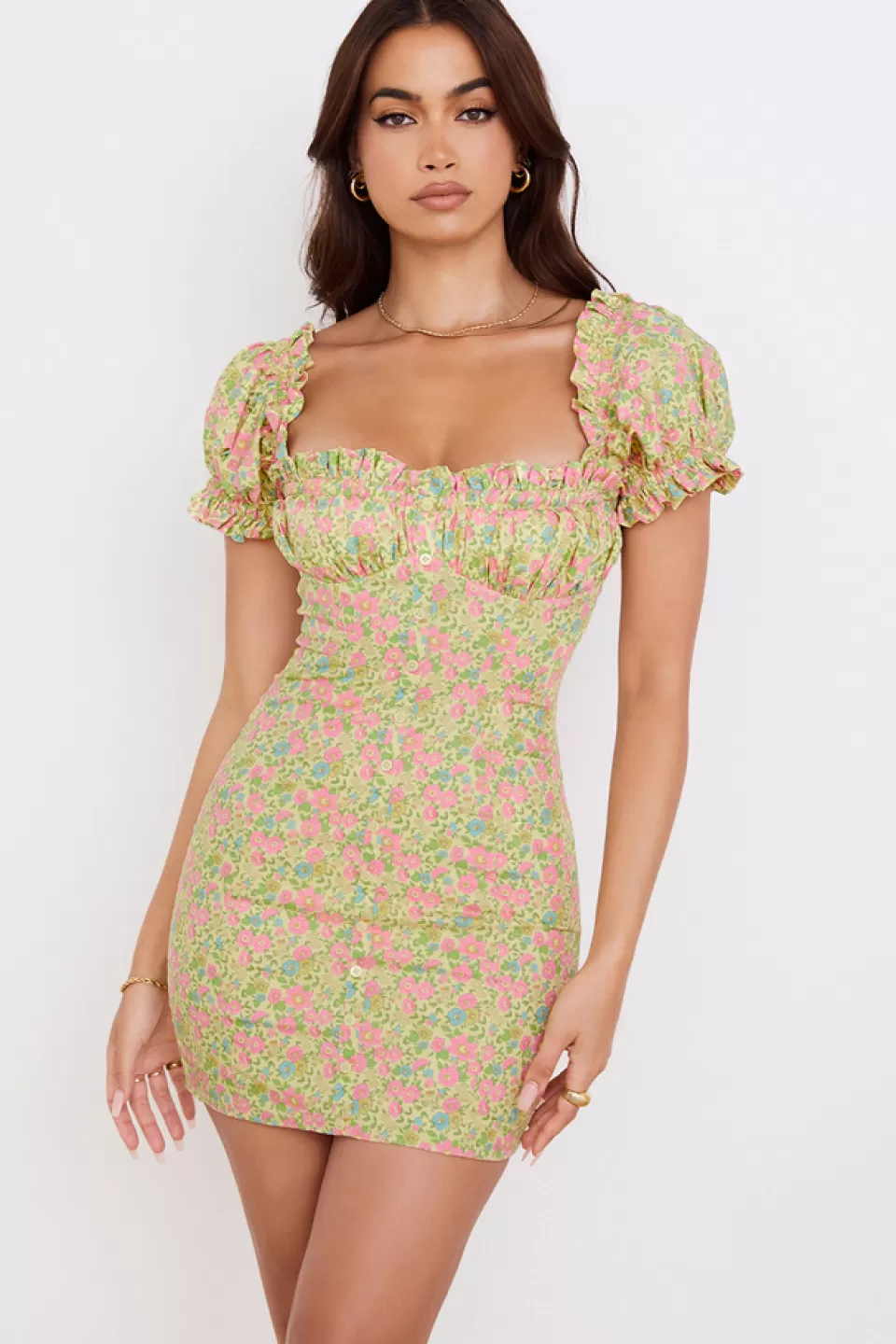 House of CB 'Tanaya' Vintage Floral Puff Sleeve Mini Dress Clearance