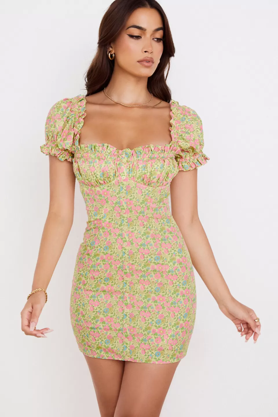 House of CB 'Tanaya' Vintage Floral Puff Sleeve Mini Dress Clearance