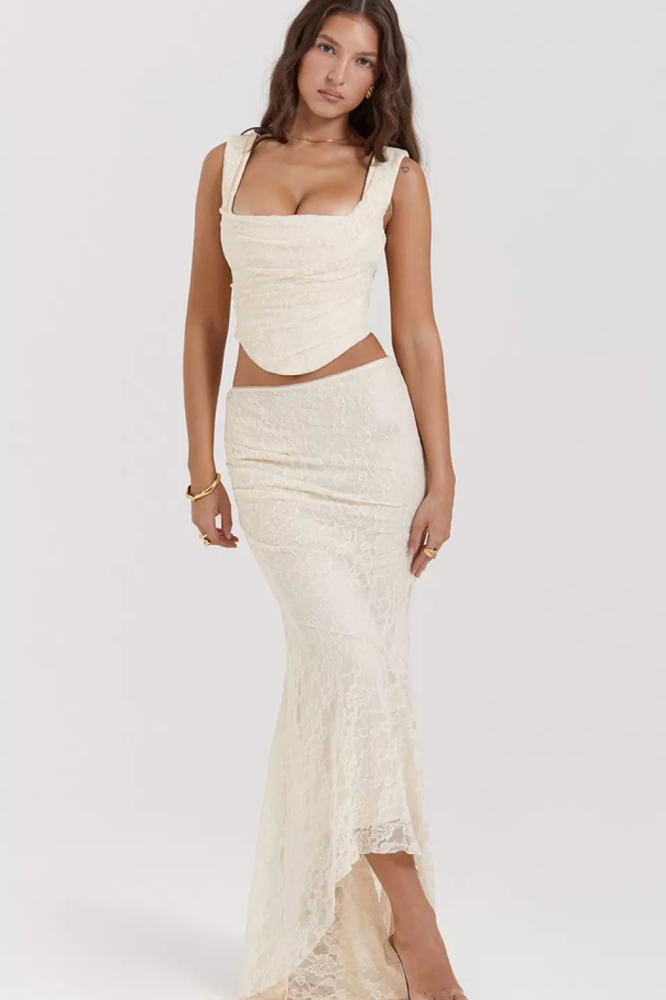 House of CB 'Therese' Vintage Cream Lace Maxi Skirt Online