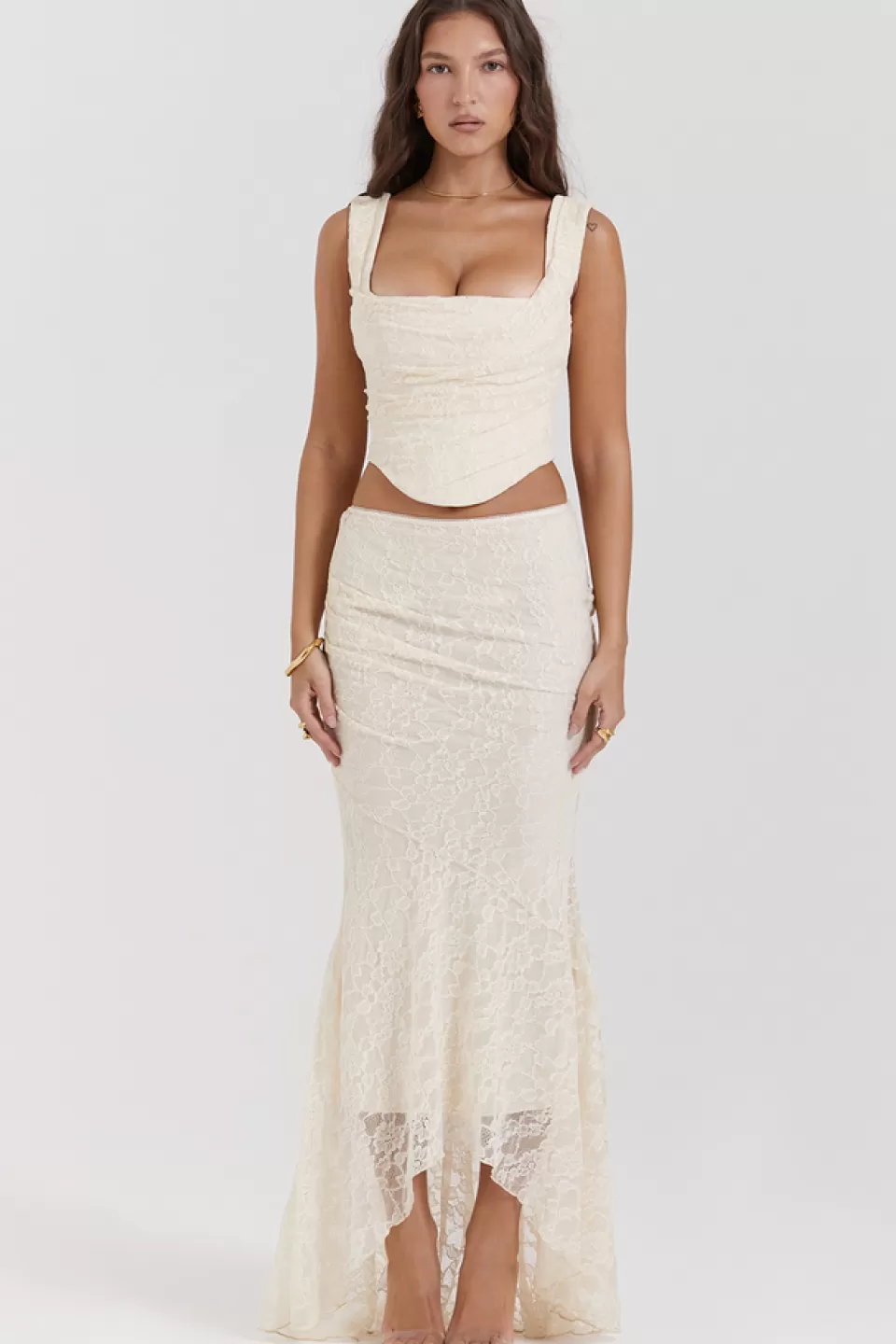 House of CB 'Therese' Vintage Cream Lace Maxi Skirt Online