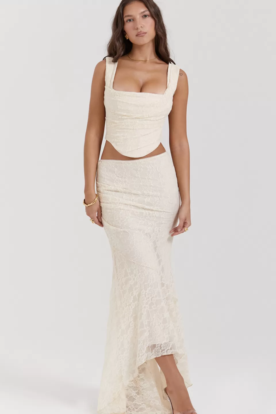 House of CB 'Therese' Vintage Cream Lace Maxi Skirt Online