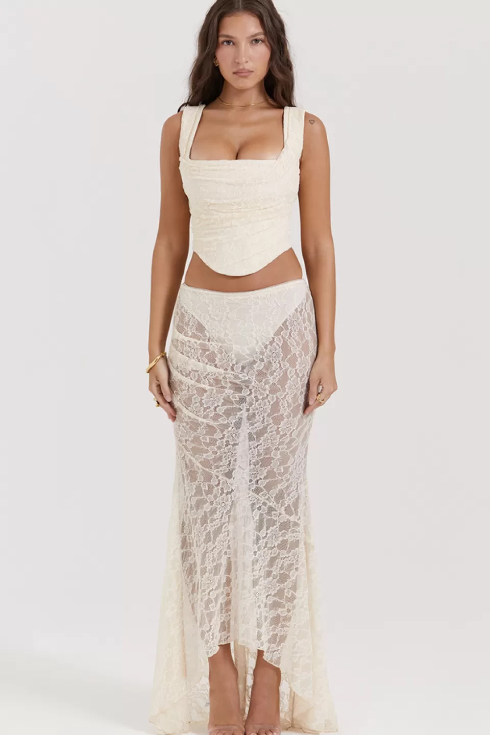 House of CB 'Therese' Vintage Cream Lace Maxi Skirt Online