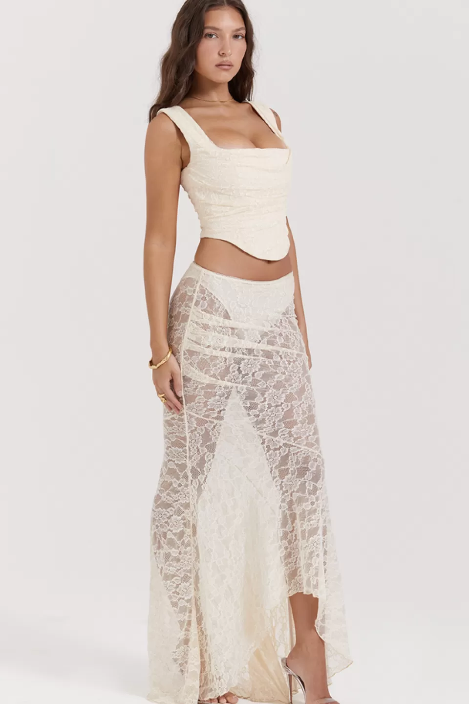 House of CB 'Therese' Vintage Cream Lace Maxi Skirt Online