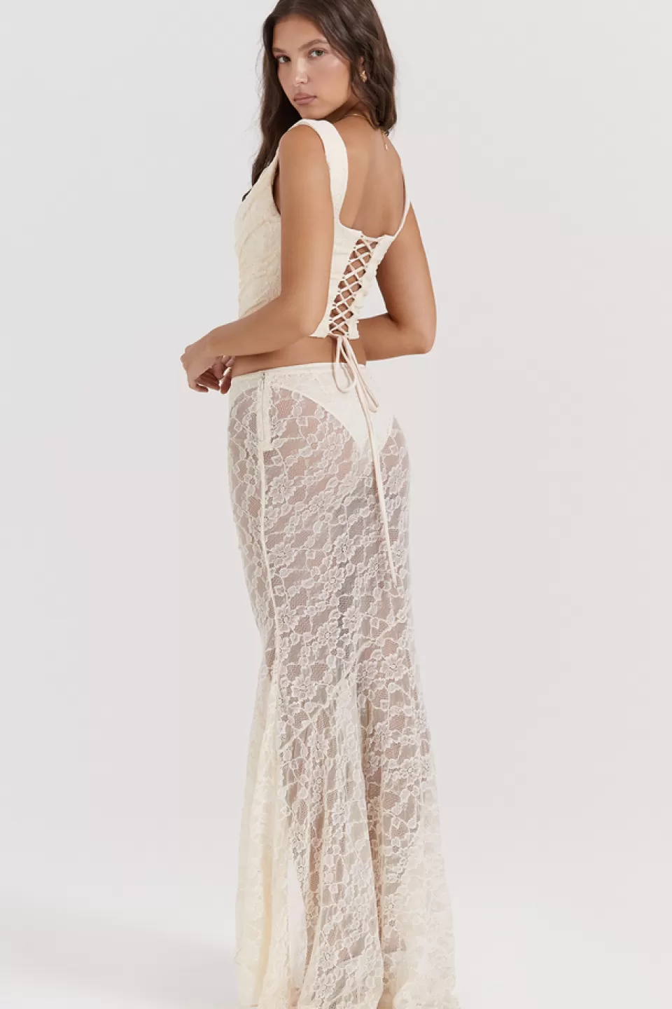 House of CB 'Therese' Vintage Cream Lace Maxi Skirt Online