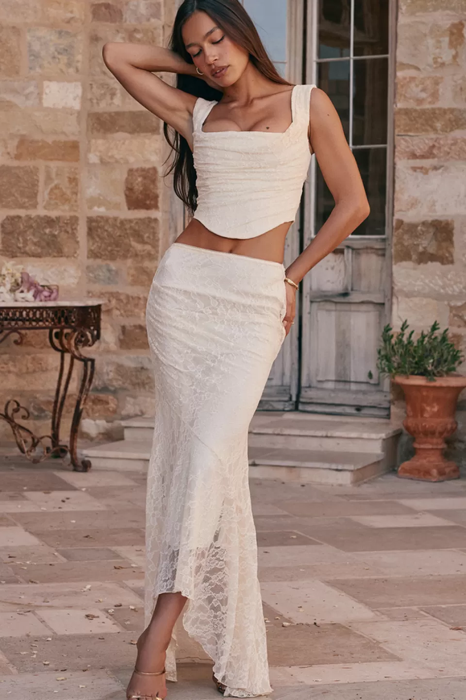 House of CB 'Therese' Vintage Cream Lace Maxi Skirt Online