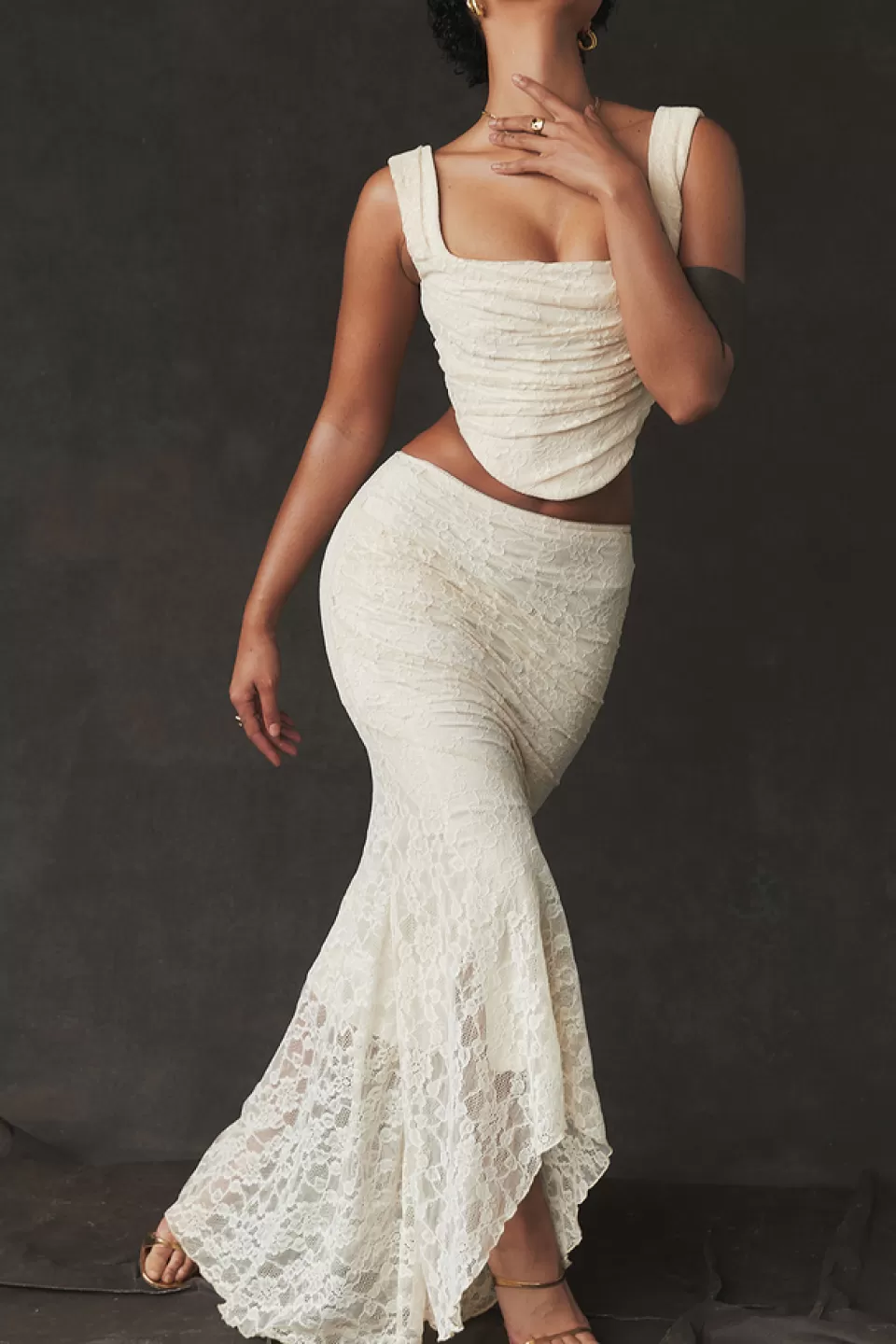 House of CB 'Therese' Vintage Cream Lace Maxi Skirt Online