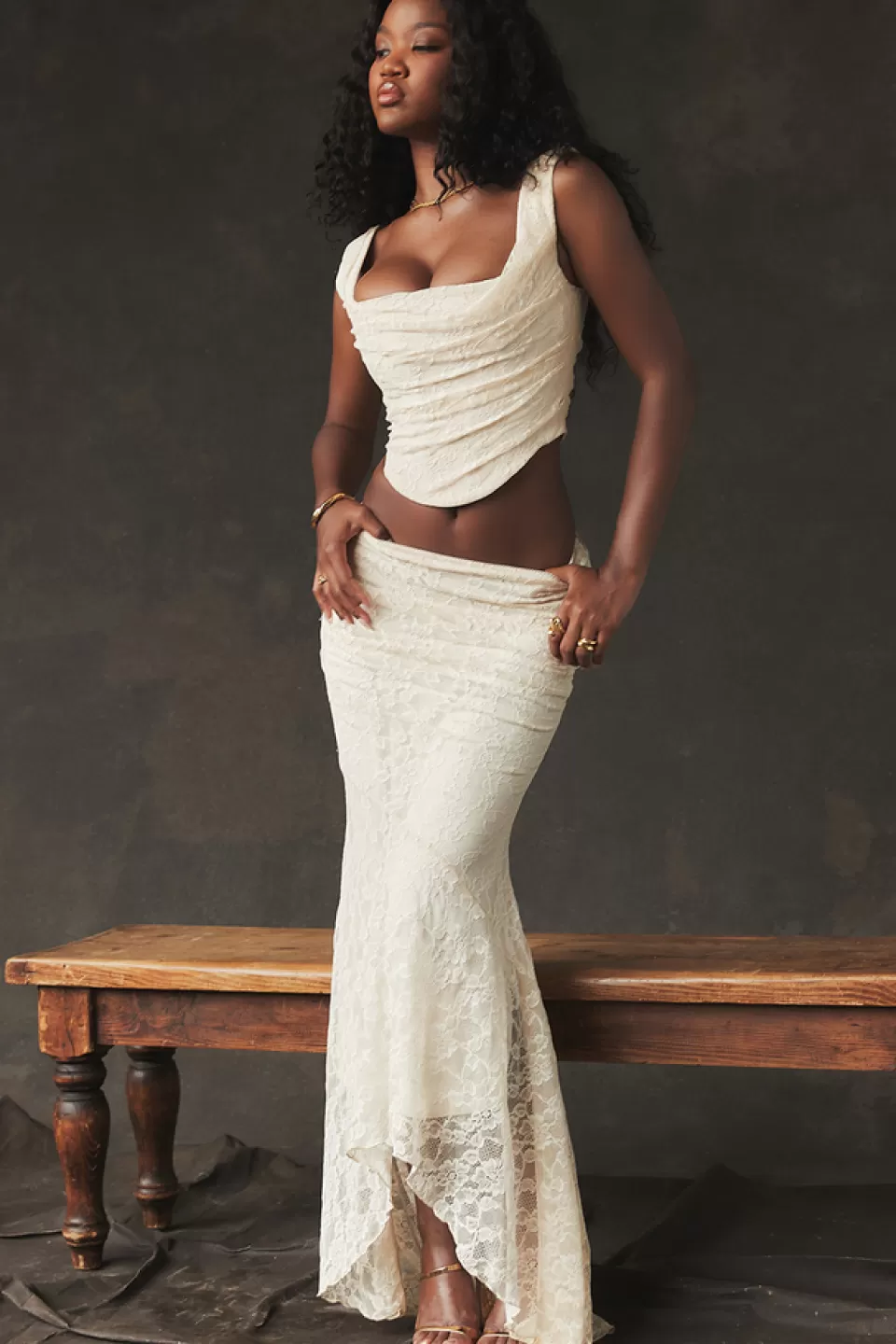 House of CB 'Therese' Vintage Cream Lace Maxi Skirt Online