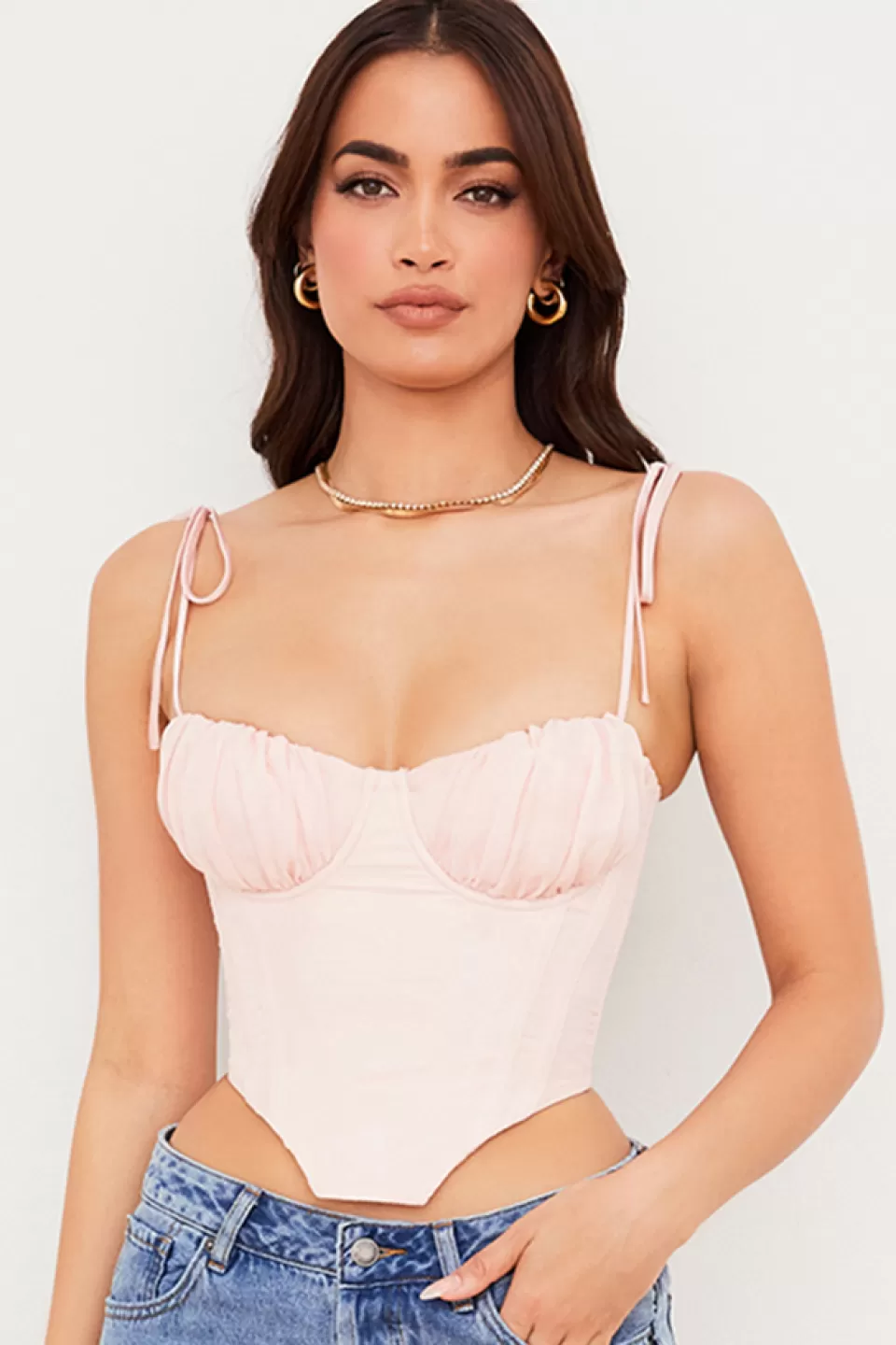 House of CB 'Willow' Baby Pink Chiffon Gathered Bust Cropped Corset Sale
