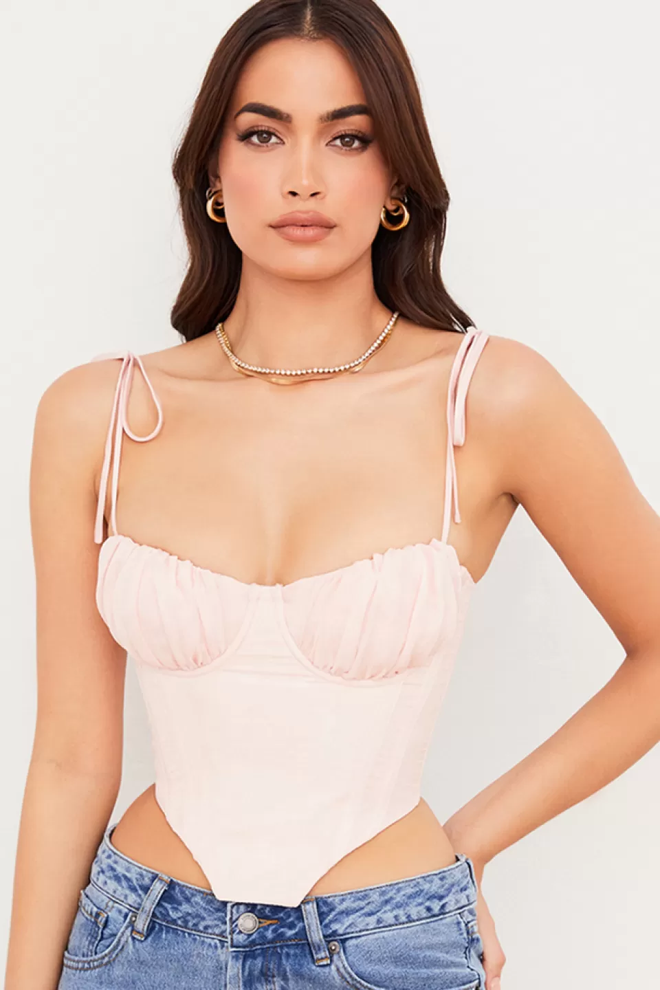 House of CB 'Willow' Baby Pink Chiffon Gathered Bust Cropped Corset Sale