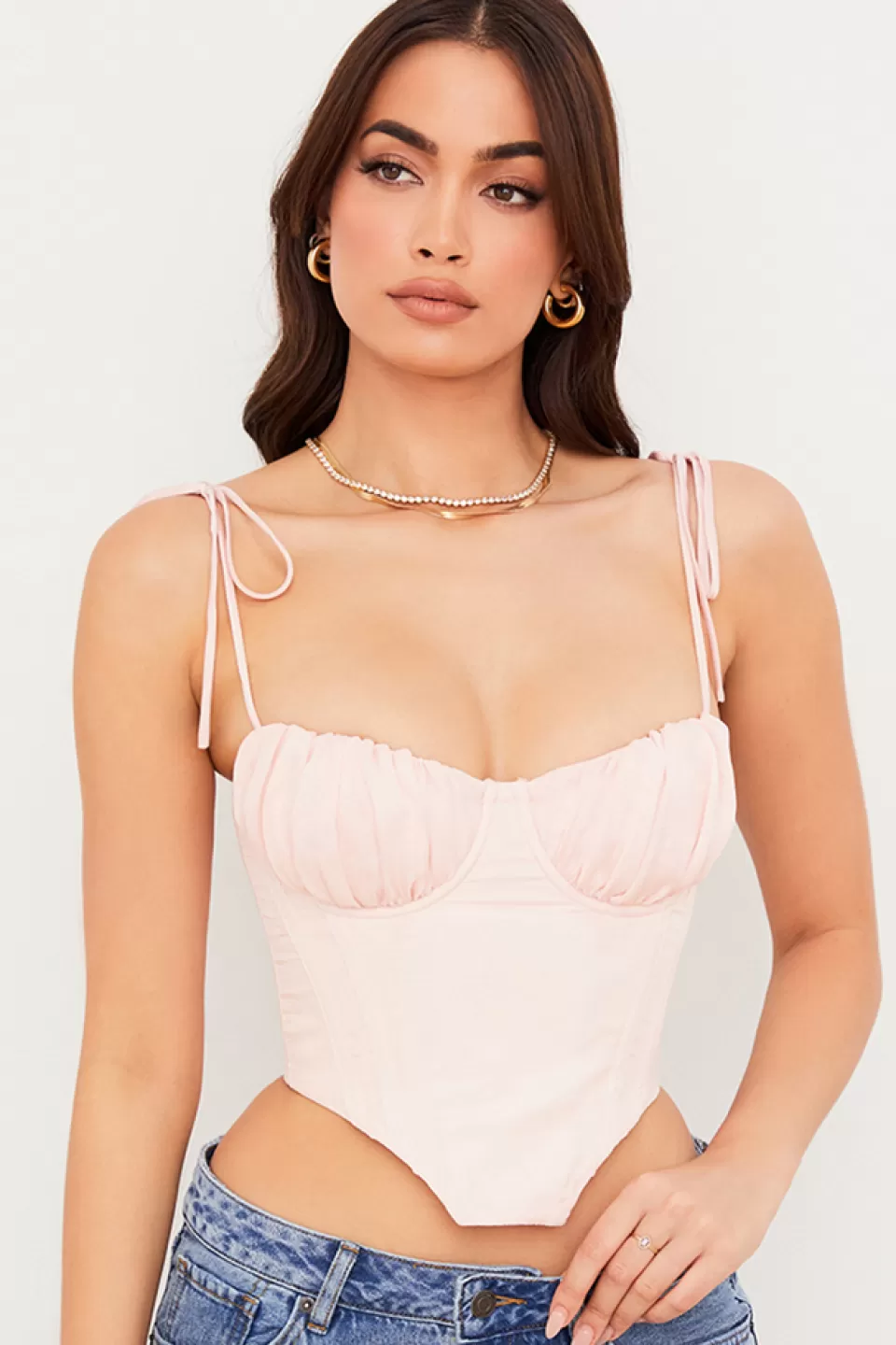 House of CB 'Willow' Baby Pink Chiffon Gathered Bust Cropped Corset Sale